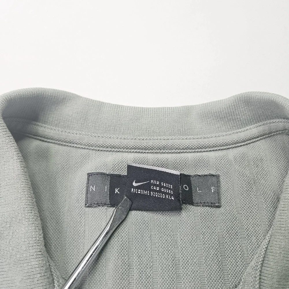 NIKE GOLF Dri-FIT Polo Shirt XL Sage Green Vertical Stripe Textured Short Sleeve